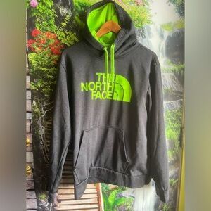 The North Face Sweater Men LARGE grey Neon Green Hooded
Pullover Polyester Knit
